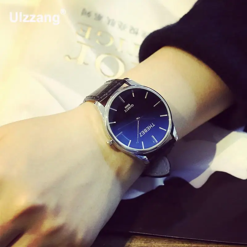 Мужские классические часы деловые аналоговые черные коричневые с кожаным