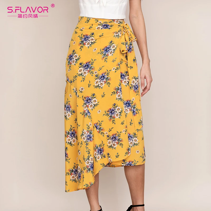 S. FLAVOR 2019 новые женские модные Асимметричные летние юбки богемные с цветочным