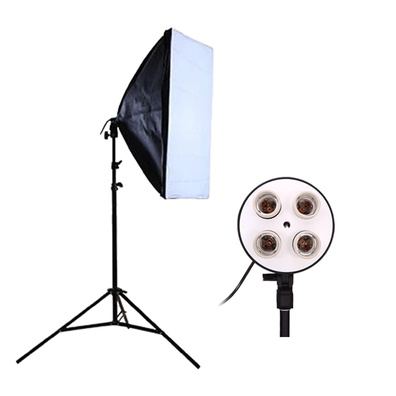 

photography Studio Softbox Kit Video Four-capped Lamp Holder Lighting+ 50*70cm Softbox+2m Light Stand Photo Soft Box