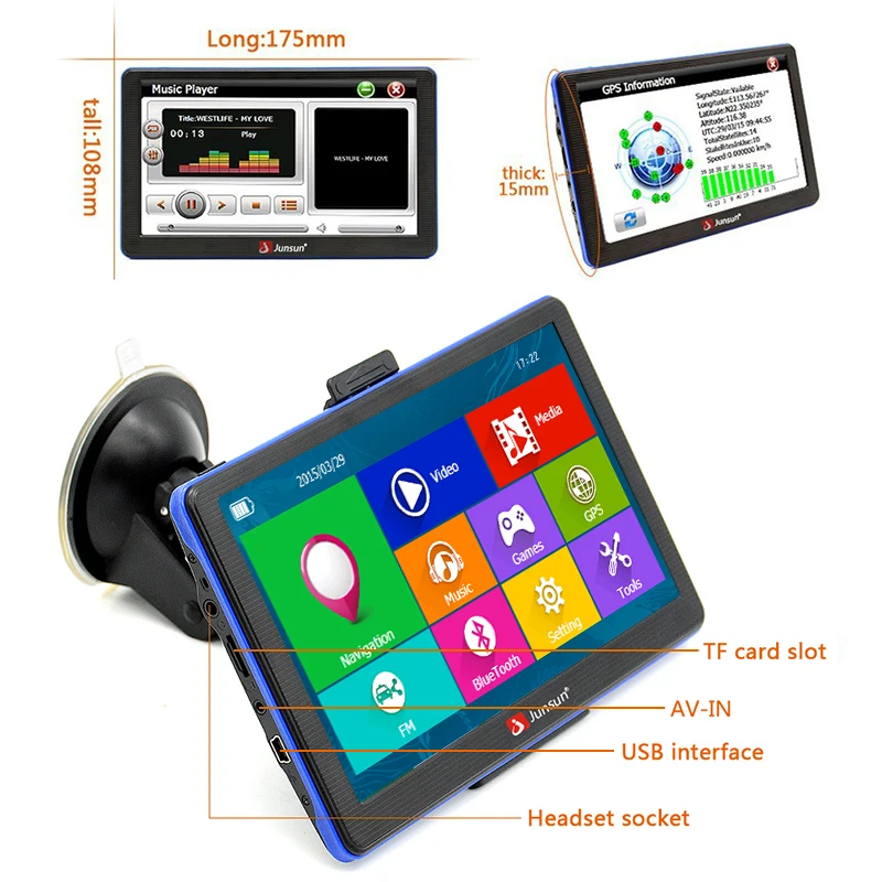 Junsun 7 дюймов автомобиля gps навигации с сенсорным экраном fm bluetooth MP4 MP3 Грузовик