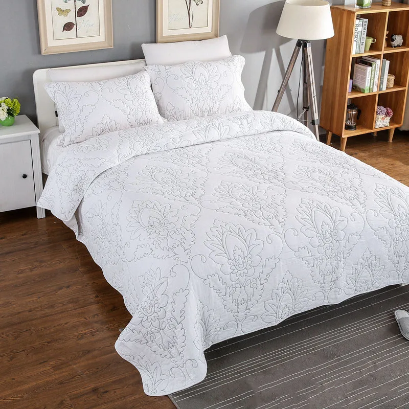 

CHAUSUB Bedspread Quilt Set 3pcs Coverlet Washed Cotton Quilts Solid Embroidered Quilted Bed Cover Sheets King Queen Size