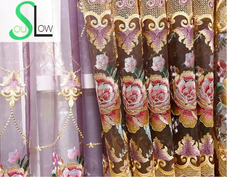 Штора в китайском стиле [Slow Soul] фиолетовая штора с вышивкой пиона для спальни