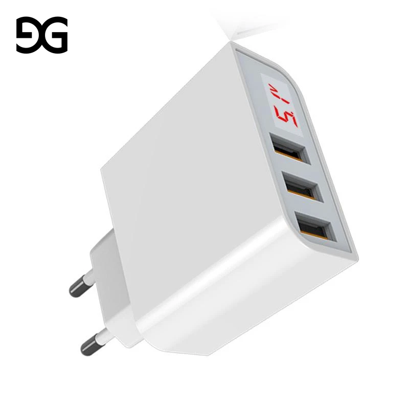 GUSGU, 3 порта, светодиодный дисплей, USB зарядное устройство для телефона, штепсельная вилка европейского стандарта, макс. 3,4 А, умное, быстрое зарядное устройство для мобильных телефонов, зарядное устройство для iPhone, iPad, samsung