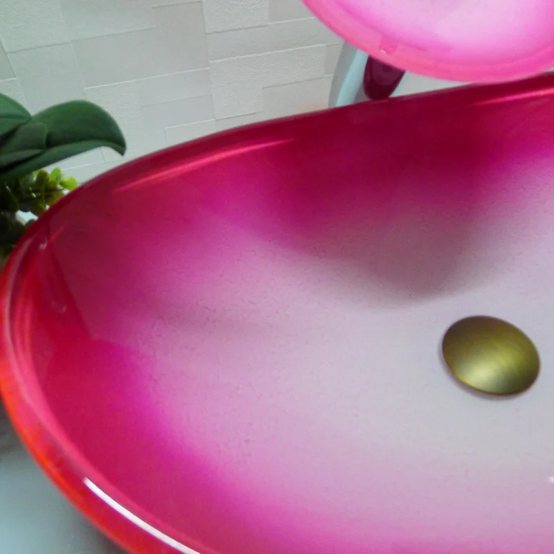 Овальное закаленное стекло для ванной комнаты розовая столешница раковина