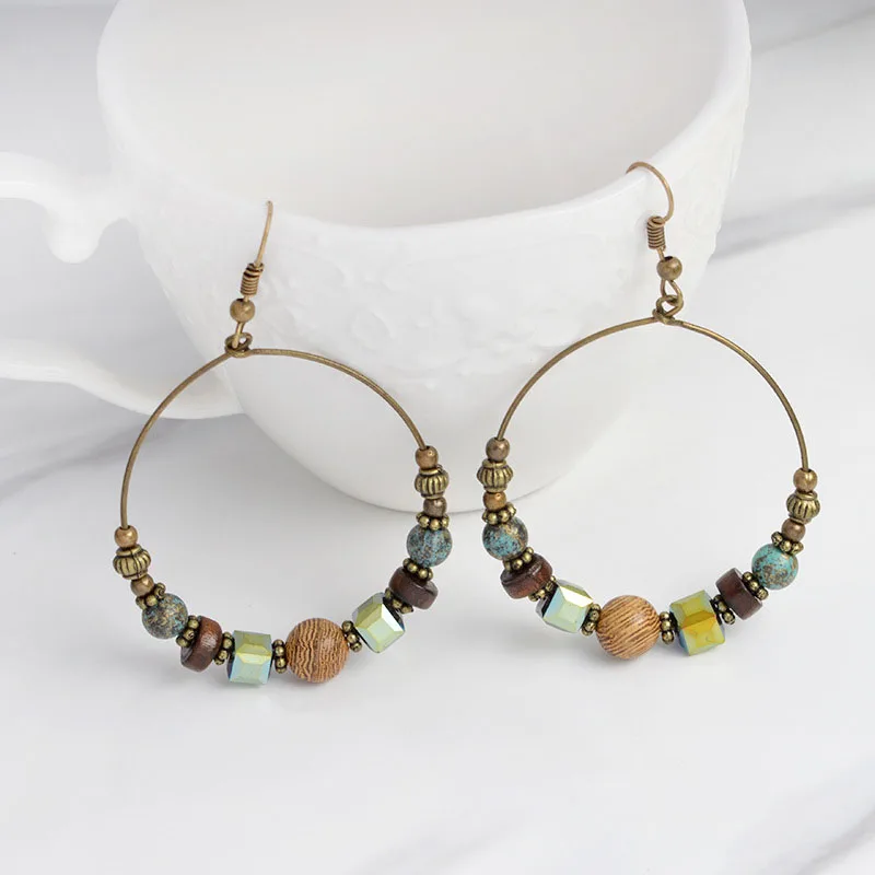 1 пара круглые серьги ручной работы в стиле бохо без аллергии с длинными