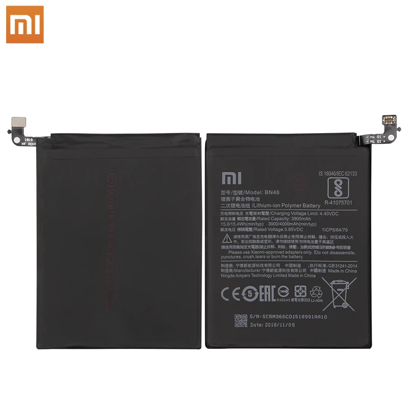 Аккумулятор для телефона Xiao mi BN46 для Xiao mi Red mi Note 6 3900 мАч, сменные батареи, Бесплатные инструменты