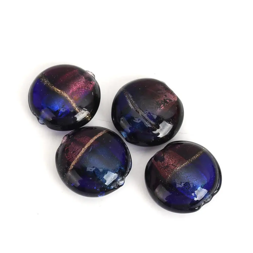 DoreenBeads стеклянные бусины плоские круглые глубокий синий узор окрашенный около 20