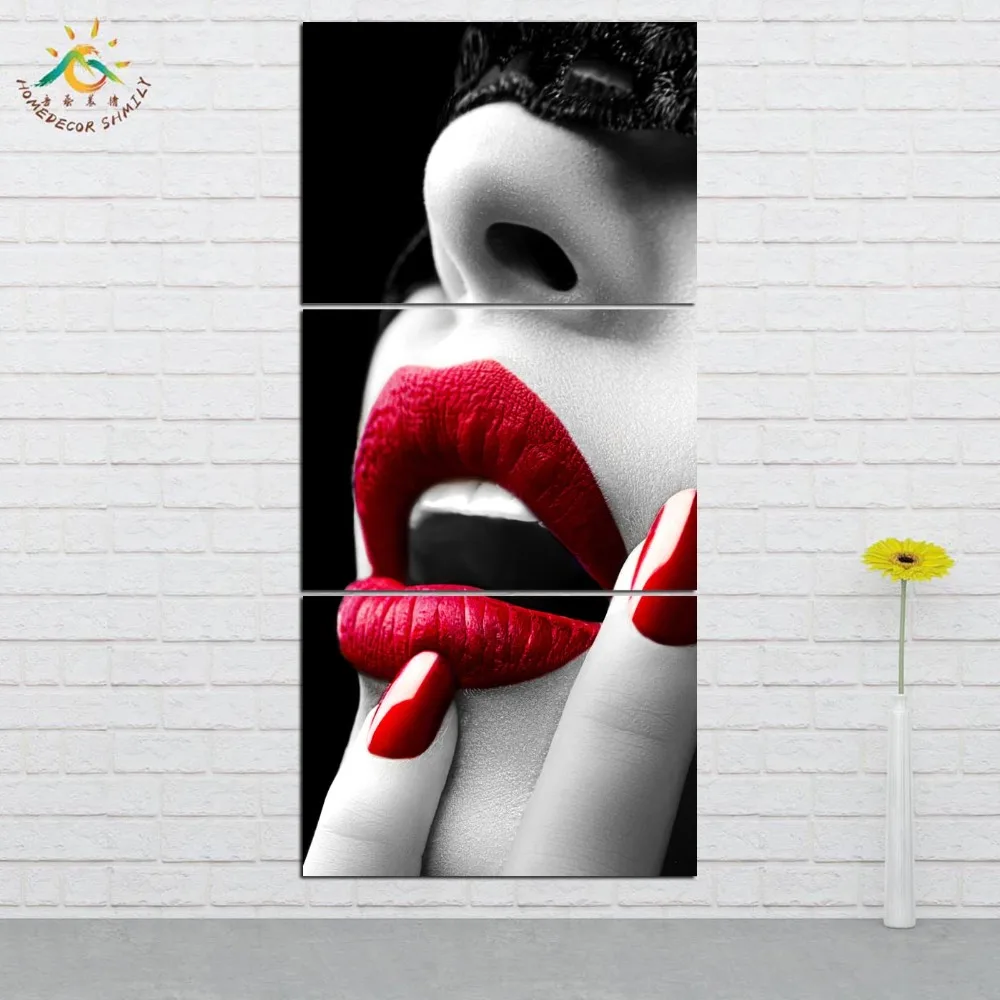 

Wall Art HD Prints Canvas Art Painting Modular Picture And Poster Canvas Painting Sexy Lady Red Lips Decoration Home 3 PIECES