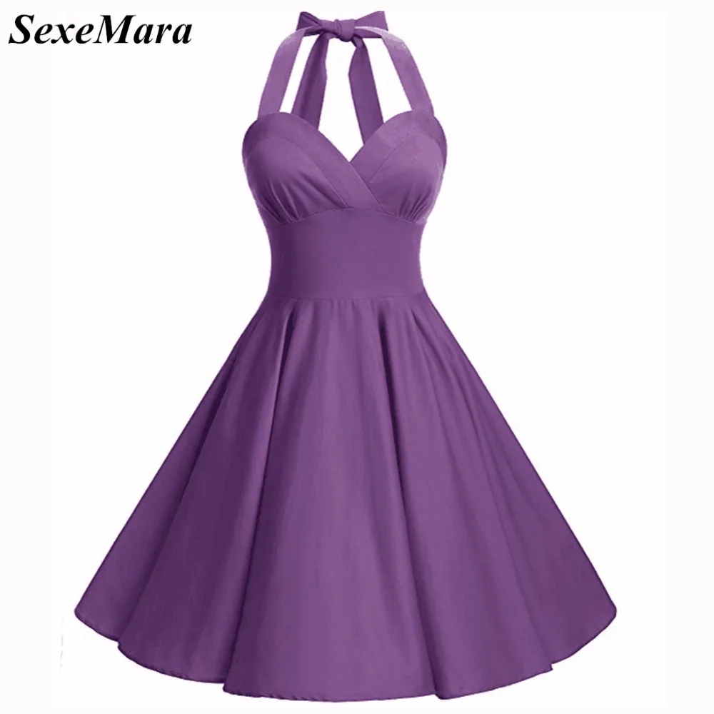 Женское винтажное платье SexeMara романтичное фиолетовое длинное с лямкой на шее 50 s