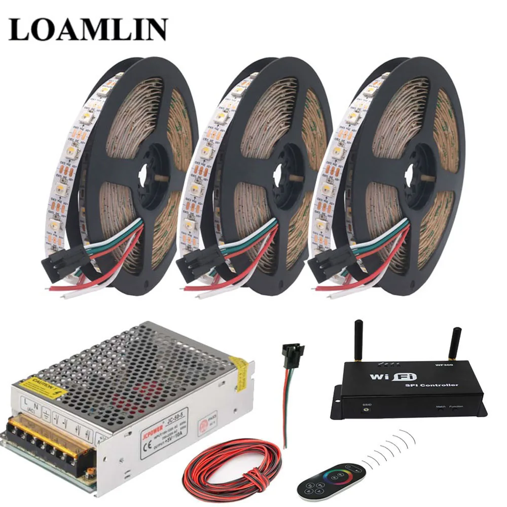 15m SK6812 RGBW Светодиодная лента WIFI300 RGB светодиодный контроллер с сенсорный экран пульт дистанционного управления DC5V светодиодный трансформатор комплект - Испускаемый цвет: 15m