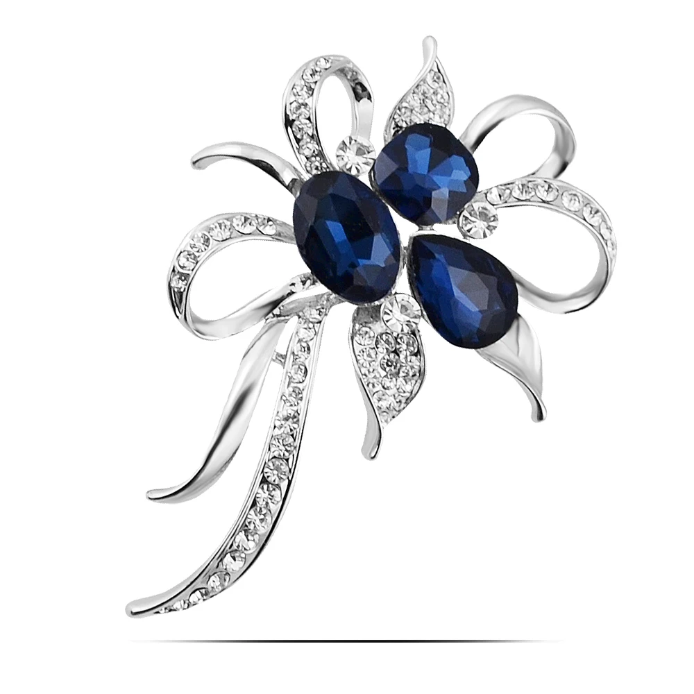 Женская Брошь В Виде Цветка с кристаллами серебристого цвета| |