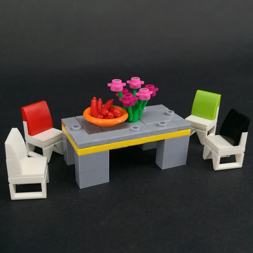 Одиночный стол стул диван блок MOC аксессуары для дома Кирпичи DIY строительные