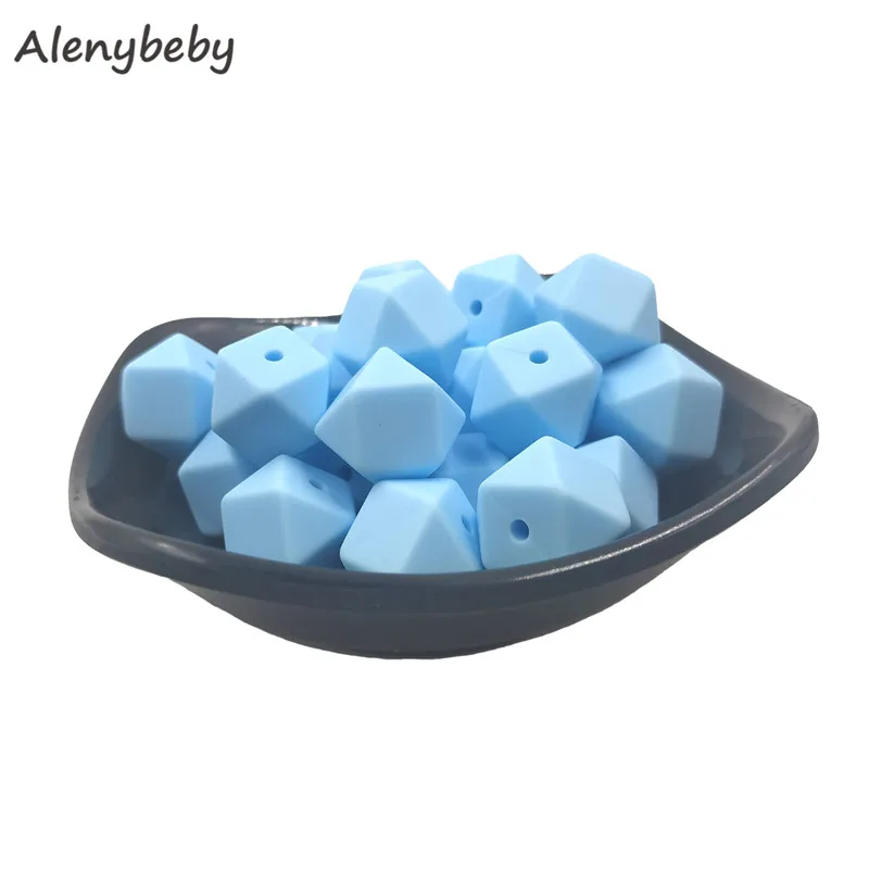 Baby blue 50 шт. силиконовая форма бусины шестигранный Прорезыватель 17 мм DIY детское жевательное ожерелье BPA свободное вскармливание ювелирные изделия силиконовые бусины-прорезыватели детские игрушки - Цвет: Baby blue