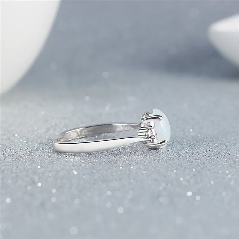 Классическое кольцо овальной формы с белым огненным опалом для женщин свадебные