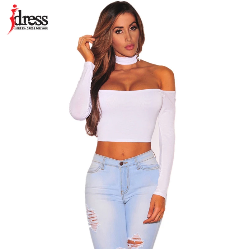 Женское эластичное платье с открытыми плечами IDress черный белый или хаки топ