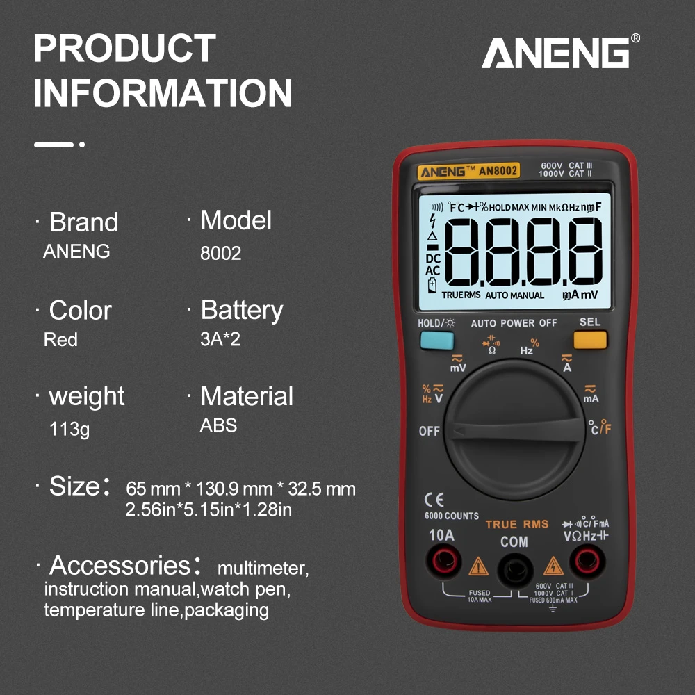 ANENG AN8002 Цифровой мультиметр 6000 отсчетов ZT102 многометровый Транзистор тестер Профессиональный voltimetro amperimetro цифровой AC/DC
