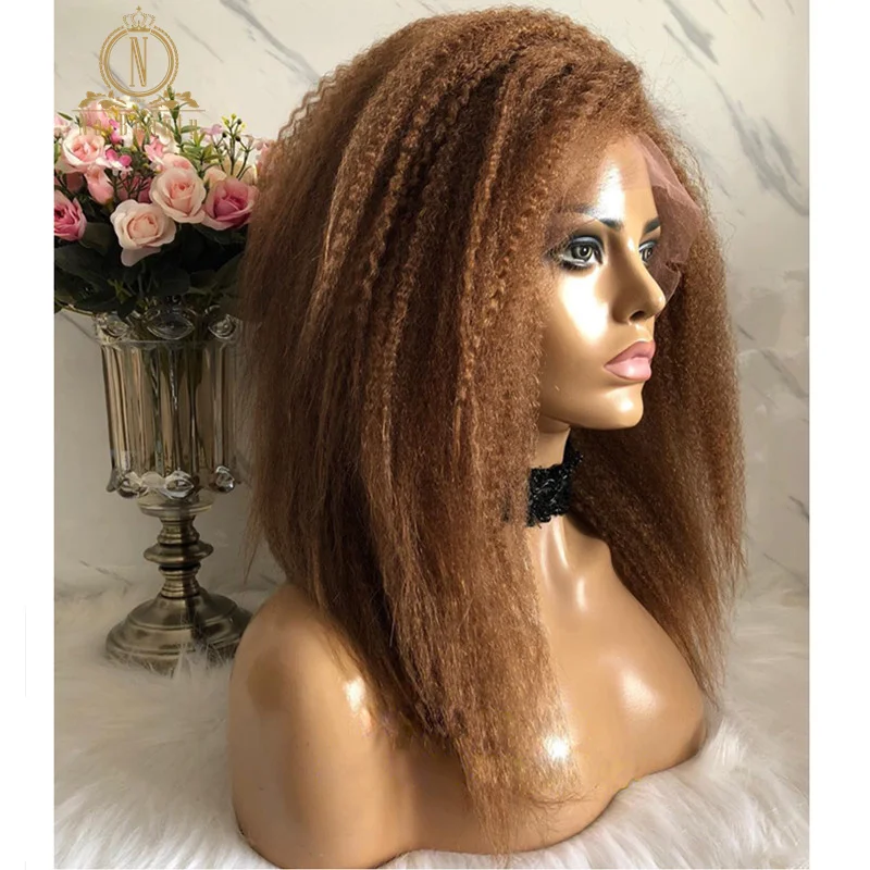Кудрявые прямые коричневые Цветной 360 Синтетические волосы на кружеве al парик 13x6