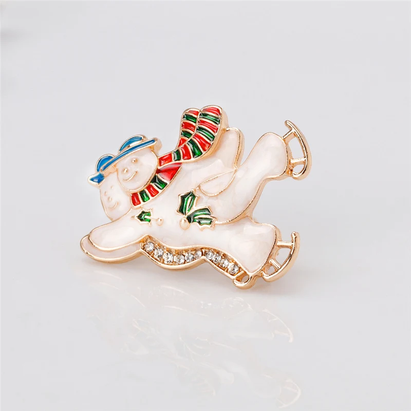 Эмалированная Рождественская брошь для катания на коньках с двойным кристаллом