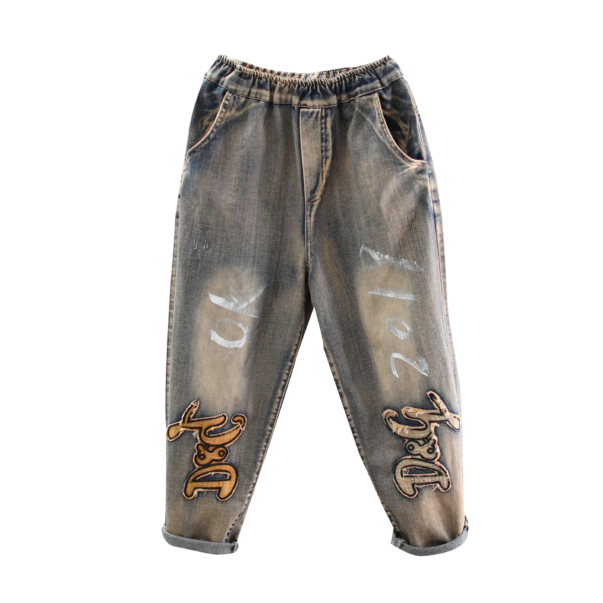 Весенние джинсы в стиле ретро женские свободные с эластичной резинкой на талии и