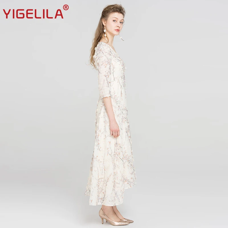 YIGELILA 2019 весеннее женское длинное платье с принтом модное v-образным вырезом и