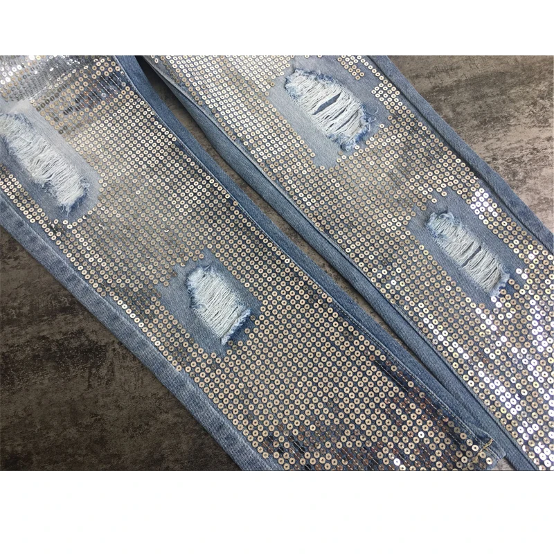 Модные Повседневные джинсы 2019 со старыми металлическими отверстиями прямые