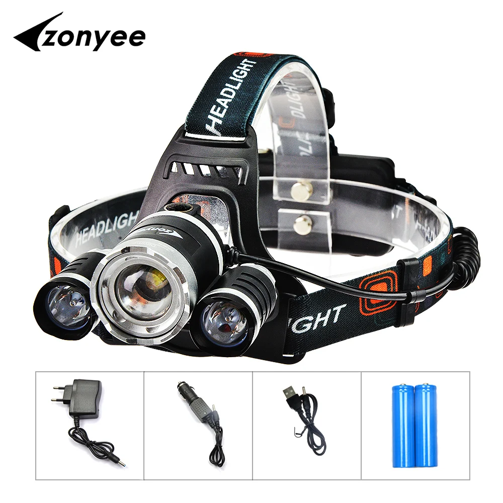 Zonyee светодиодный налобный фонарь 3T6 с перезаряжаемой головкой 10000LM CREE 4 режима +