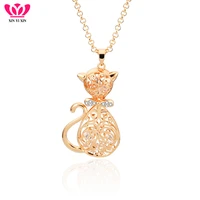 hollow crystal cute cat pendant necklaces gold silver color animal necklace for women girls long chains jewelry new fashion 2020