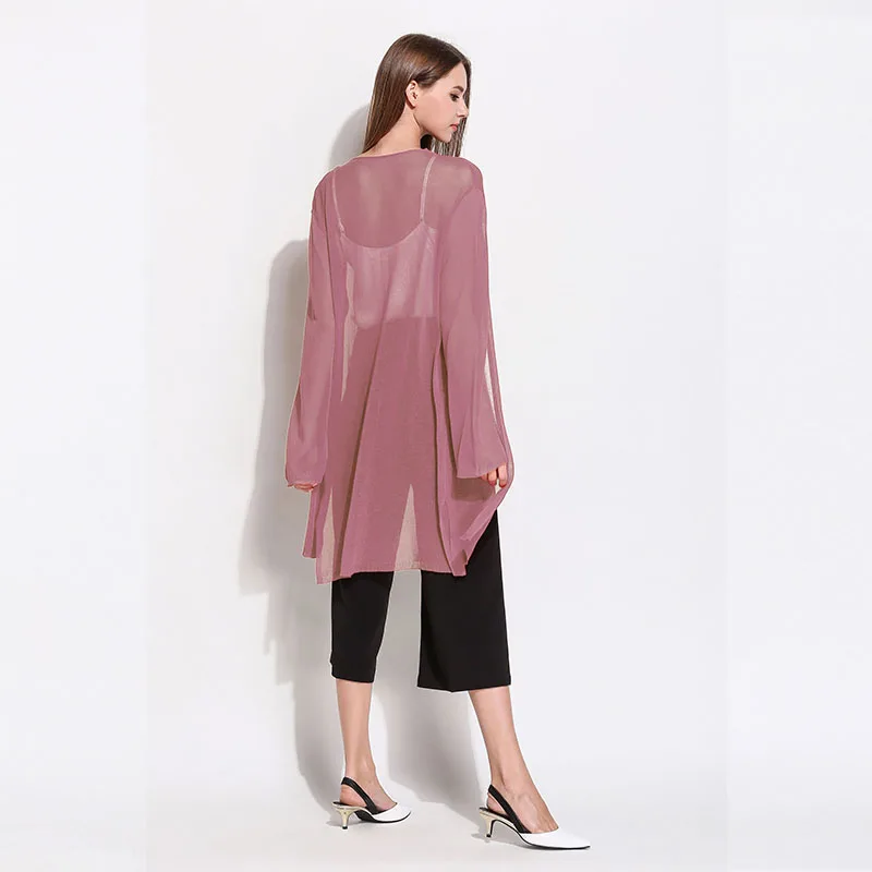 2019 spring new sun protection clothing ice silk loose large size long knit cardigan thin long-sleeved |