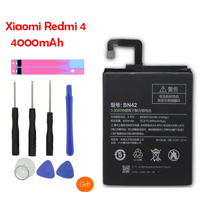 Оригинальный BN42 запасной аккумулятор для Xiaomi Redmi 4 реальной емкостью 4000 мАч литий