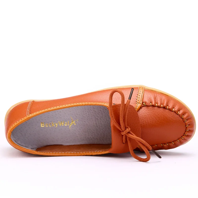 Туфли BeckyWalk женские кожаные повседневная обувь на плоской подошве шнуровке