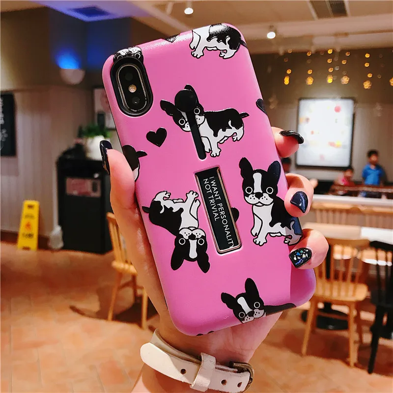 Cover For iPhone X Case Silicone 6 6S 7 8 Plus XR XS Max Cute Pink Stealth Bracket With Finger Ring Coque |