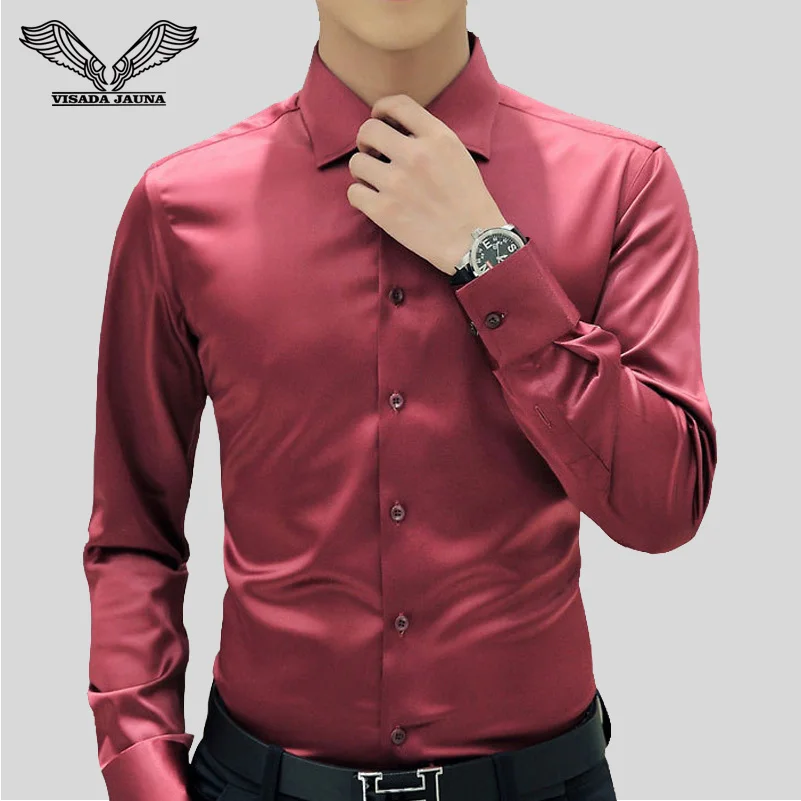 

VISADA JAUNA Solid Color Men Shirt New Arrival Business Formal Shirts Casual Brand Clothing Long Sleeve Chemise Homme 5XL N1169