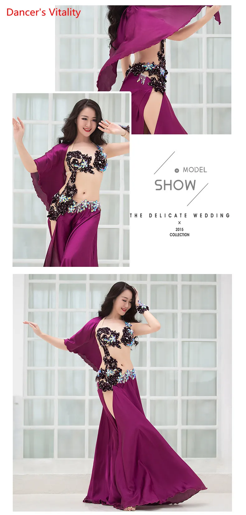 Женщины Спандекс и Шелковый Атлас Костюм Танец Живота Belly Dance Set Профессиональный Танец Живота Девушки Бюстгальтер+ Юбка 2 шт
