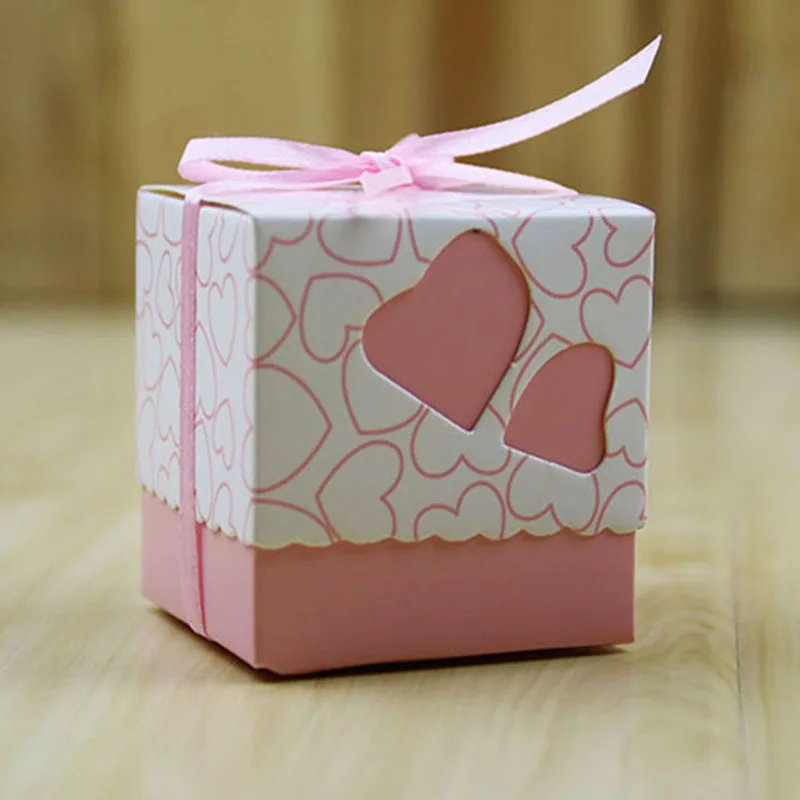 Pink 10 шт./лот, бумажная коробка в форме сердца, вечерние коробки, свадебные коробки для конфет, квадратные подарочные коробки, упаковка для печенья - Цвет: Pink