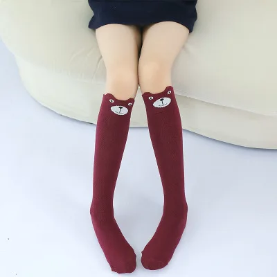 wine red bear 6 Новые весенне-осенние детские носки хлопковые гольфы для маленьких девочек с 3D принтом кота модный мультяшный медведь, носки для танцев - Цвет: wine red bear 6