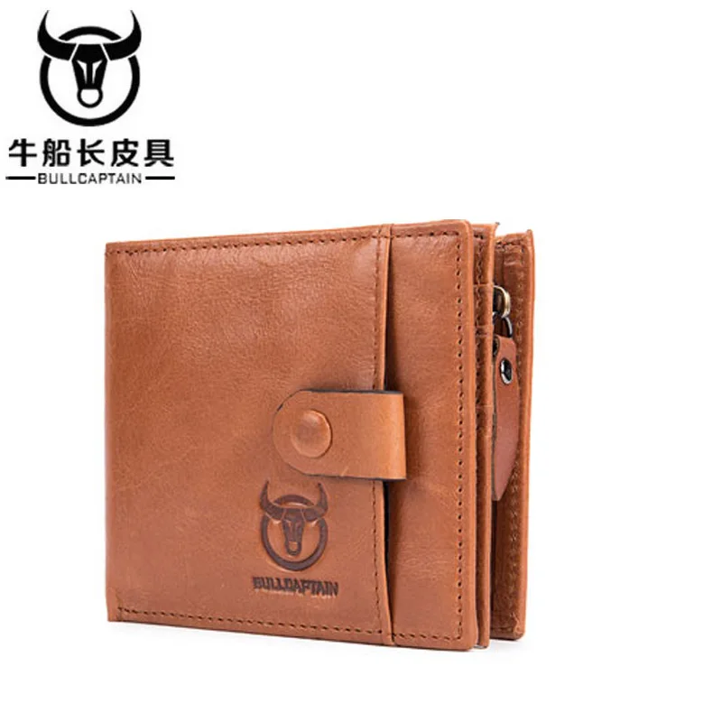 BULLCAPTAIN Для мужчин Натуральная кожа бумажник Малый молнии Walet Portomonee мужские