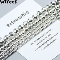 wlyees faceted round natural hematite stone silver plated 2 4 5 6 8 10mm ball loose beads for jewelry necklace bracelet making