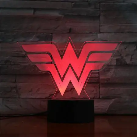 Usb светодиодный 3d-ночник Dc Justice League логотип Чудо Женщины мультфильм супергерой Мальчики День рождения детей Подарки настольная лампа прикроватная - Испускаемый цвет: 1