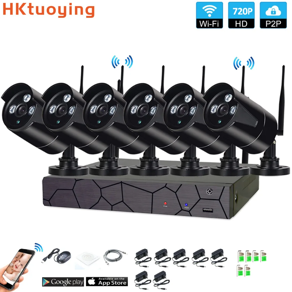 Plug and Play 6CH 1080P HD Беспроводной NVR Kit P2P 720P внутренний наружный IR Ночное Видение