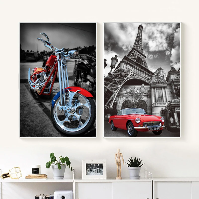 FGHGF современный пейзаж хайлайтер ностальгия автомобиль мотоцикл холст живопись
