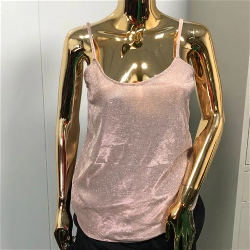 Women's Shiny Tank Tops New Sexy Sling Loose Soild Color Sleeveless Vest Ladies' Fashionable V-neck Camisole Summer Hot Selling
