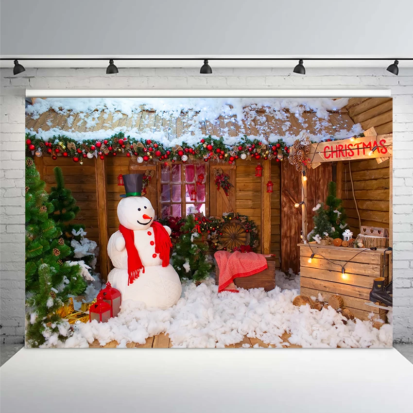 Рождественский Виниловый фон для фотосъемки Рождественская елка Подарки Игрушка деревянный дом детские фоны для фотостудии