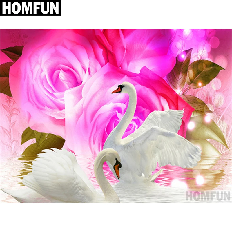 Алмазная 5D картина HOMFUN A00522 Лебедь Роза пара вышивка крестиком из