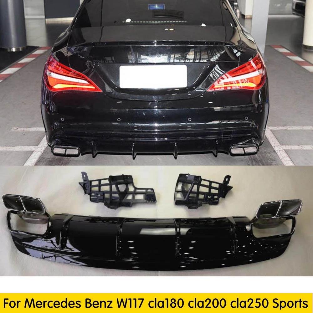 Для CLA W117 диффузор заднего бампера ABS черный и выхлопные трубы для Mercedes Benz cla180 cla200
