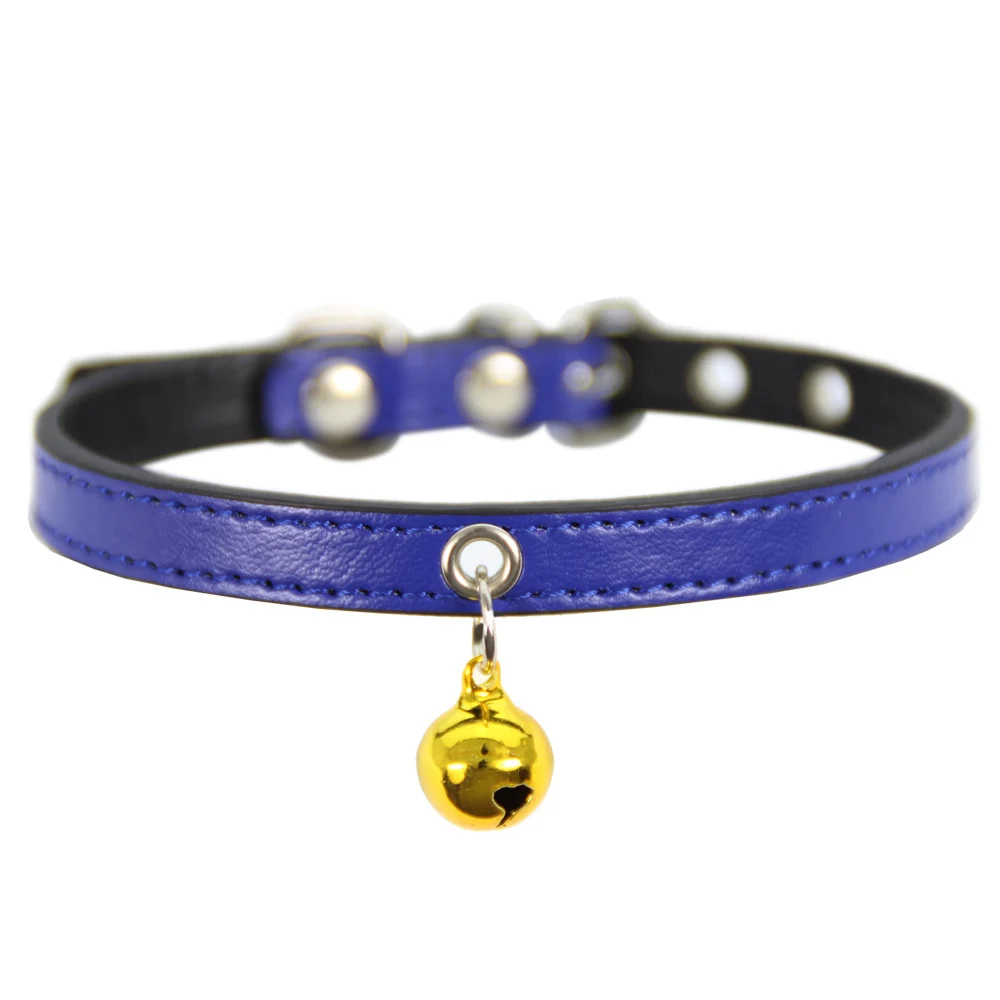 Navy Blue Персонализированный маленький ошейник для собак кожаный ошейник для кошек с золотым колокольчиком ожерелье с кошкой поводок для щенка аксессуары для собак 10 цветов товары для домашних животных - Цвет: Navy Blue