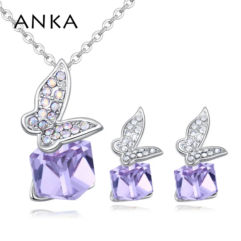 

ANKA geometry cube crystal butterfly necklace earring for women cute fashion jewelry sets Crystals from Austria #26482