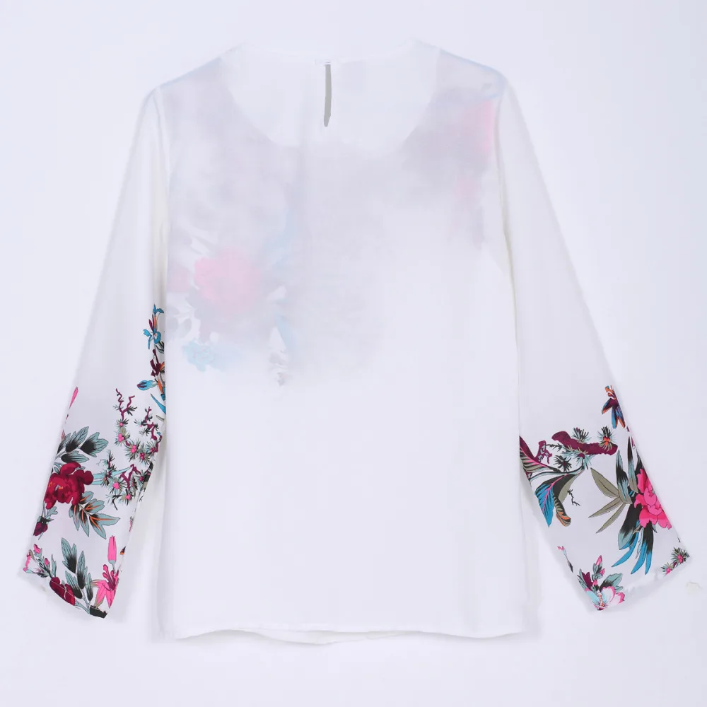 Женские белые шифоновые блузки с цветочным принтом винтажные рубашки о вырезом и