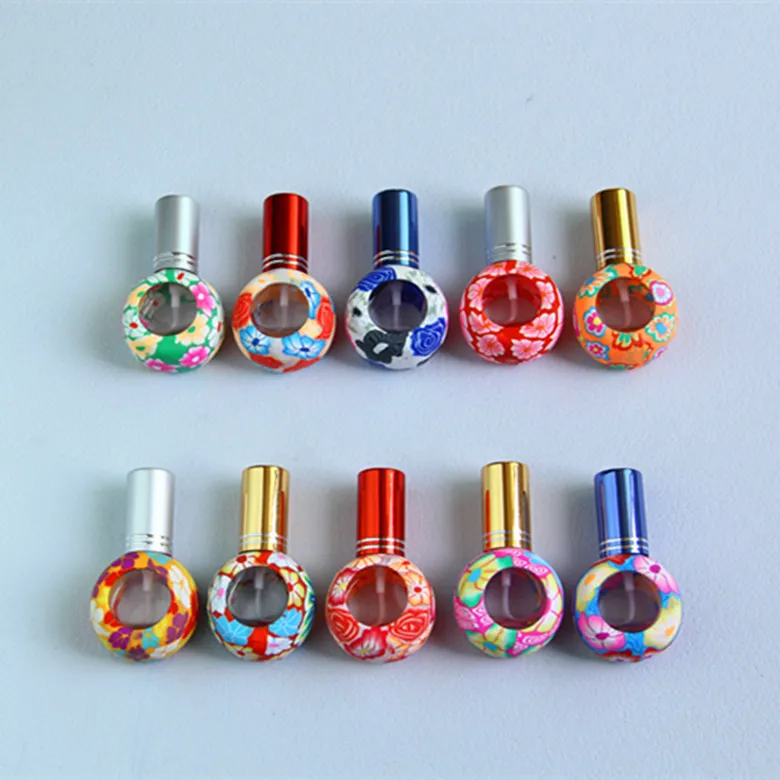 8ml x 50pcs/lot Portable Empty Round Glass+ polymer Clay Perfume Bottle With Golden Spayer Atomizer Wholesales
