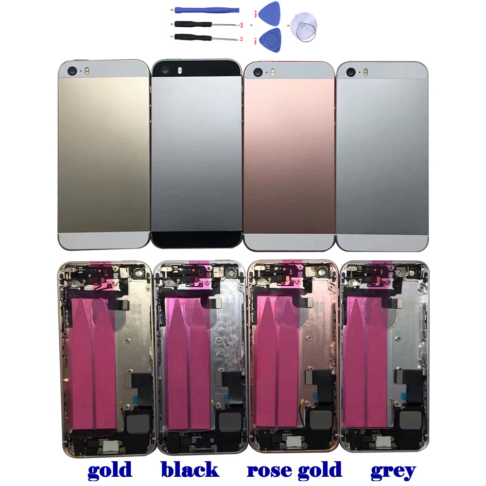 Крышка батареи для iphone 5se задняя металлическая рама средняя рамка крышка батареи дверная сборка для iphone 5 se с частями+ инструмент