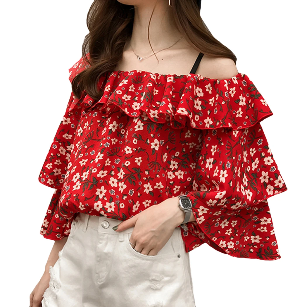 Модные женские шифоновые Блузы с открытыми плечами элегантные летние рубашки